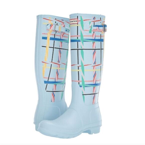 Hunter Original Tall Tartan Rain boots in Boat Blue | size 8 - Picture 1 of 8